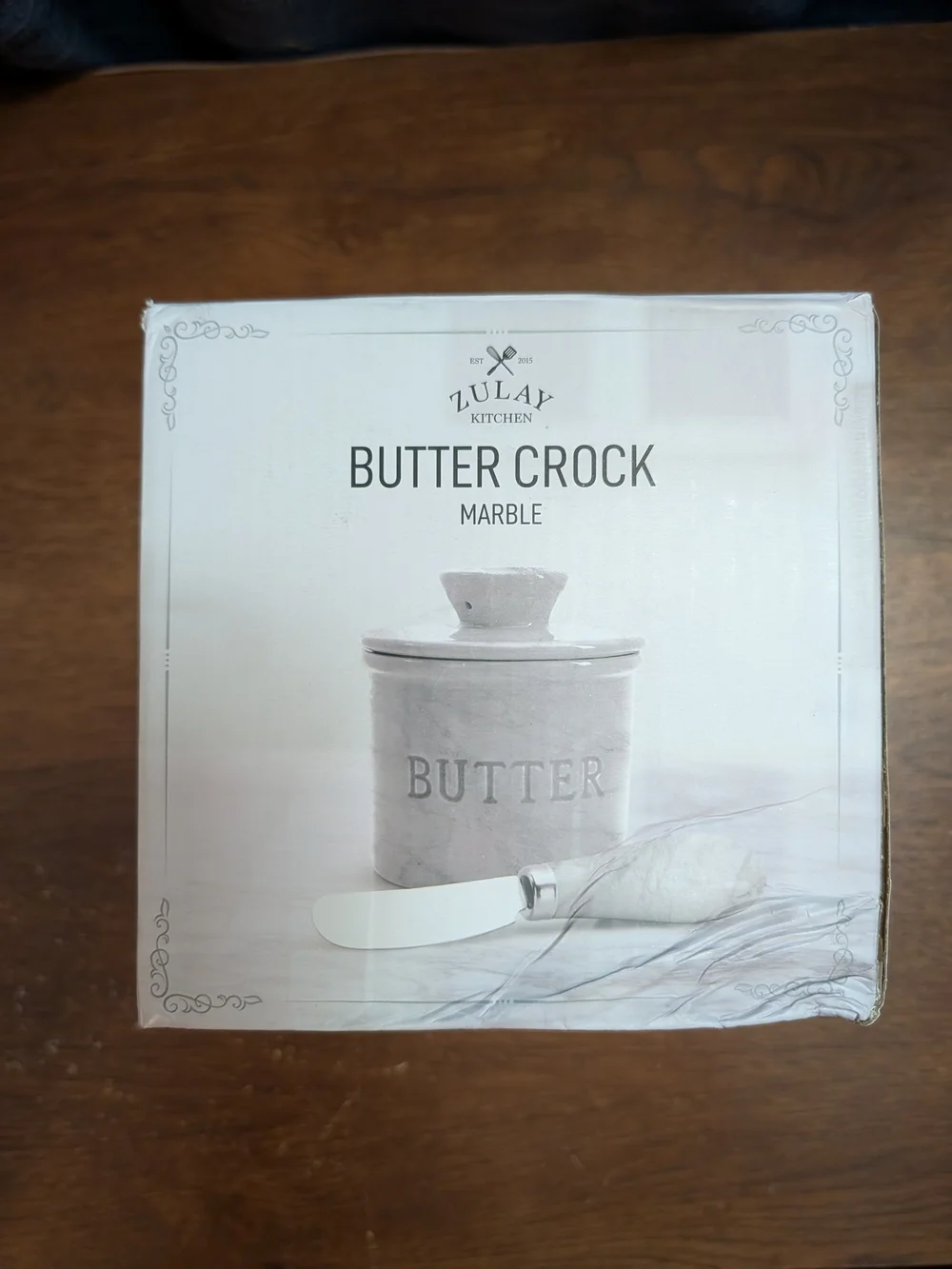 Zulay Ceramic Marble Butter Crock with Butter Knife --Also Available In Green